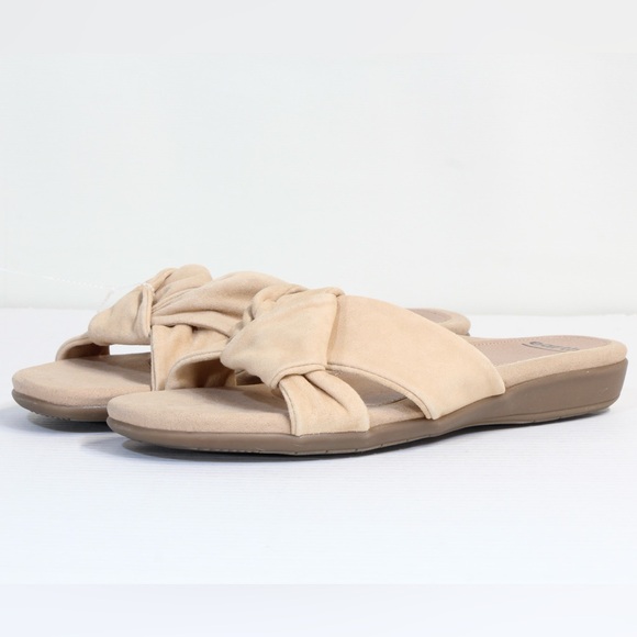 Earth Alder Aida Tan Knotted Suede Slide Slip On Flat Sandals NWT 8W - Picture 8 of 9